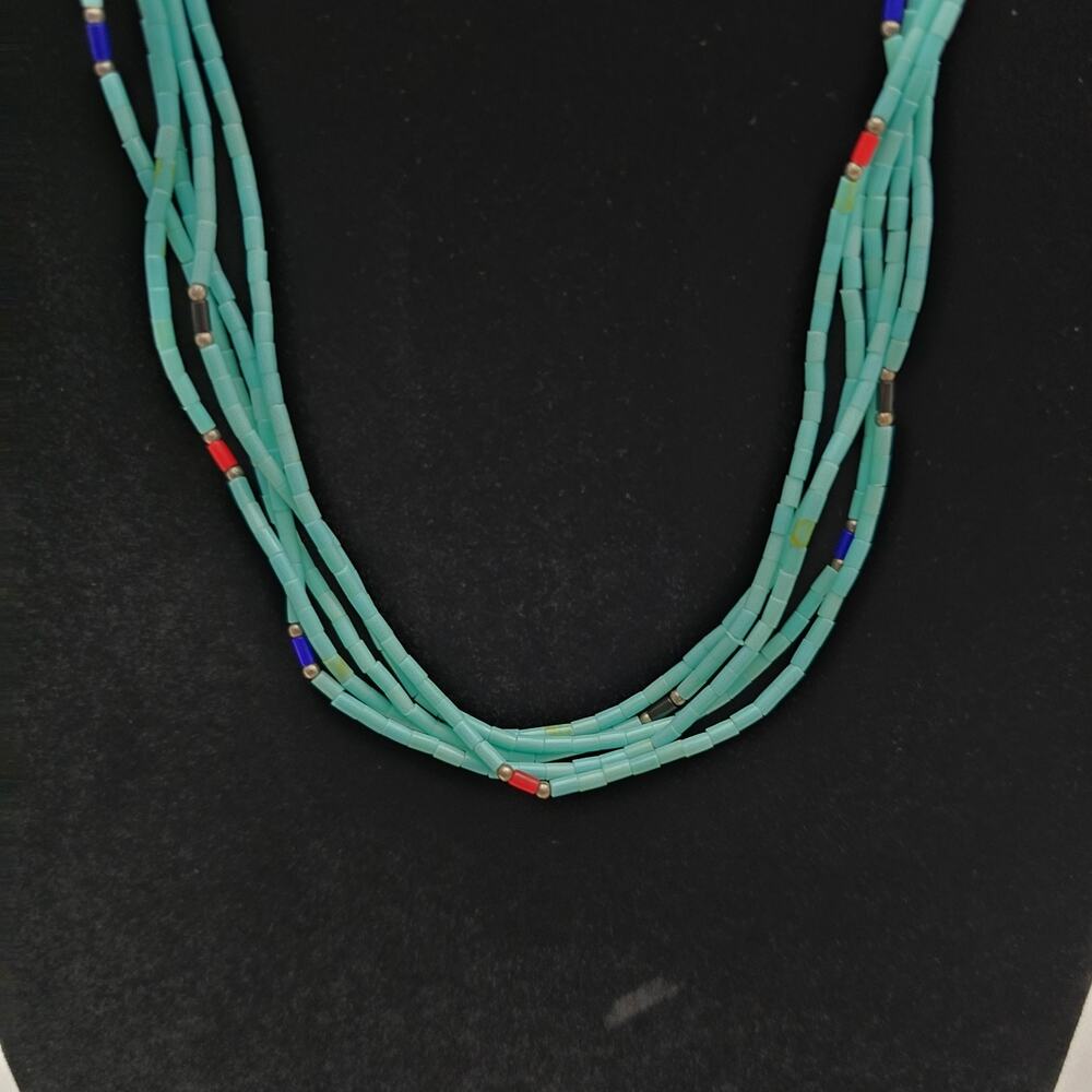 Navajo Turquoise Heishi Necklace Mountain Kingman Turquoise 5 Strands 16 inches - Picture 9 of 10